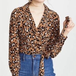 Diane Von Furstenberg Silk Leopard Print Wrap Blouse